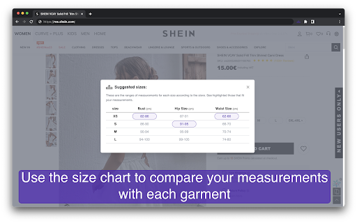 SizeAssistant screenshot