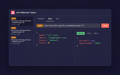 n8n Webhook Tester - Debug & Test n8n Automation Workflows screenshot