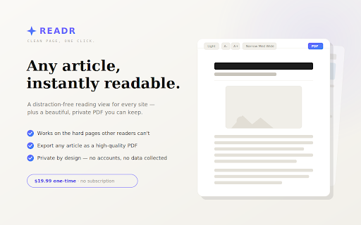 READR – Clean page, one click screenshot