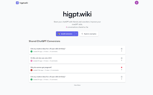 HiGPT: Share your ChatGPT prompts and answers screenshot