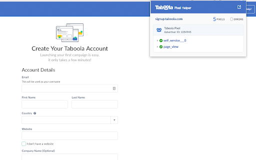 Taboola Pixel Helper screenshot