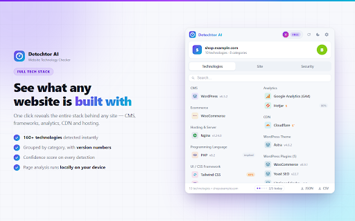 Detechtor AI - Website Technology Checker & Tech Stack Detector screenshot