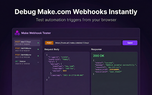 Make (Integromat) Webhook Tester - Debug Automation Workflows screenshot