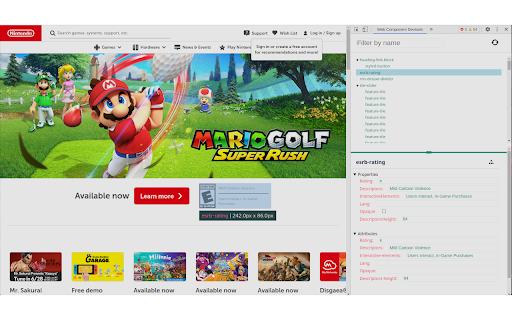 Web Component DevTools screenshot