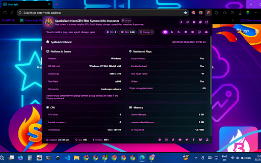 SparkVault NextGEN Elite System Info Inspector screenshot