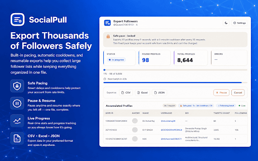 SocialPull — Export Followers to CSV/Excel screenshot