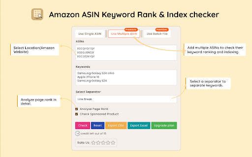 Amazon ASIN Keyword Rank & Index Checker screenshot