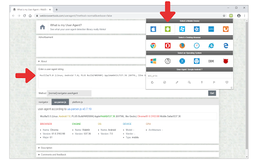 User-Agent Switcher screenshot