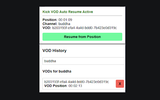 Kick VOD Auto Resume screenshot