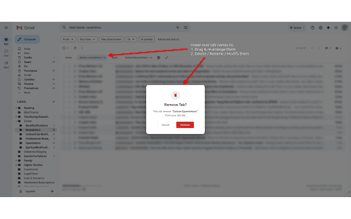 Gmail Labels and Search Queries as Tabs screenshot