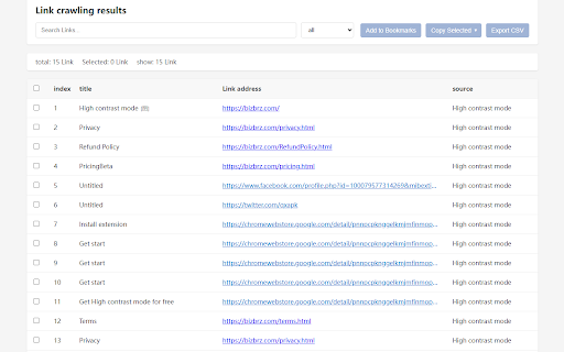 Web hyperlink grabber screenshot