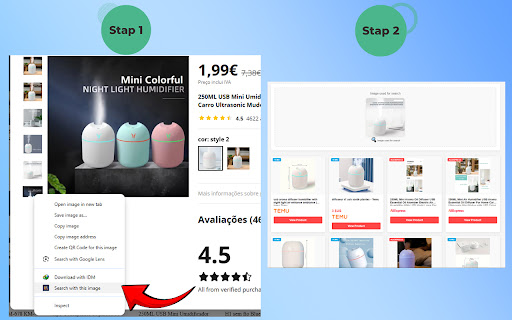 AliExpress et Temu photo search screenshot