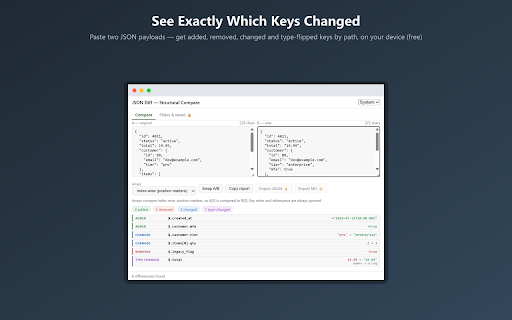 JSON Diff: Structural JSON Compare Tool screenshot