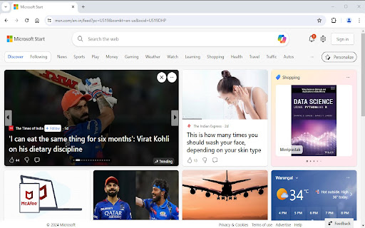MSN + Bing for Chrome screenshot