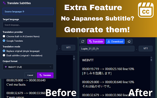Subtitle Downloader: YouTube Netflix Disney+ Max Apple TV & Any Site screenshot