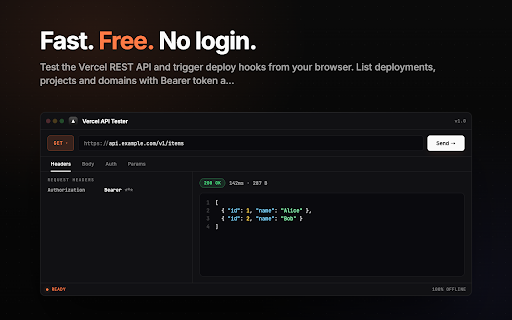 Vercel API Tester - Deploy Hooks and REST API Requests screenshot
