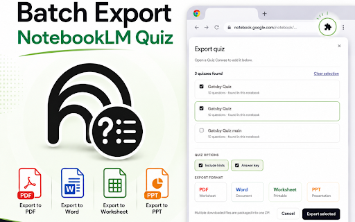 NotebookLM Quiz Exporter for Gemini Notebook screenshot