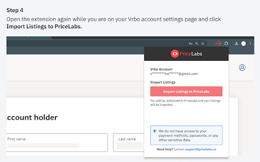 PriceLabs - VRBO Reconnection extension screenshot