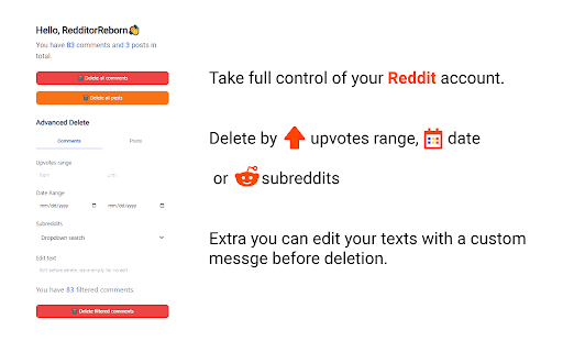 Redditor Reborn : Delete Reddit Posts & Comments screenshot