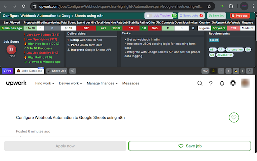 Upwork Time Saver - Job Scoring & AI Summary screenshot
