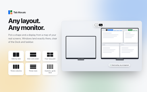 Split Screen & Tile Tabs — Multi-Monitor Grid Layouts | Tab Mosaic screenshot
