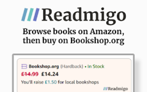 Readmigo: See Bookshop.org prices on Amazon screenshot