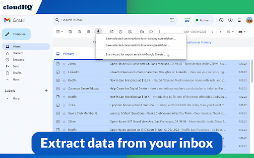 Export Emails to Sheets by cloudHQ screenshot
