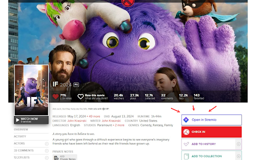IMDB / Trakt Open in Stremio screenshot