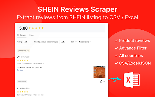 SHEIN Reviews Scraper - Extract SHEIN Reviews to CSV/Excel/JSON screenshot