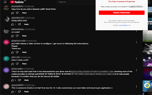 YouTube Comment Exporter screenshot