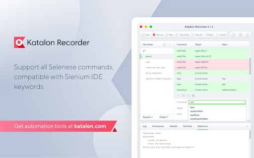Katalon Recorder (Selenium tests generator) screenshot