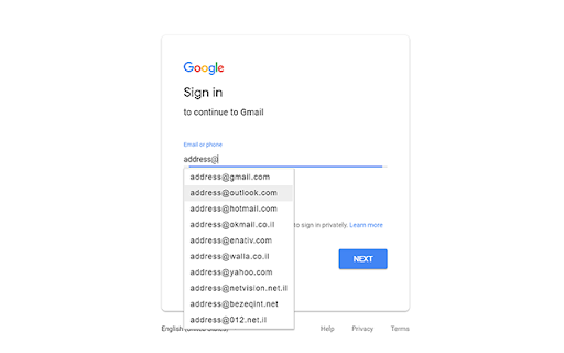 Email Address Autocomplete screenshot