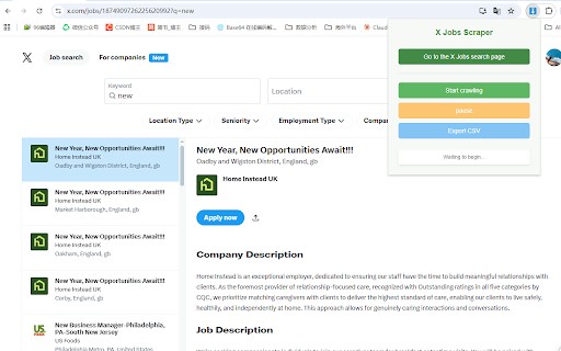 X (Twitter) Jobs Excel Scraper screenshot