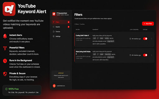 YouTube Keyword Alert: Get Notified When a Video Appears on YouTube screenshot