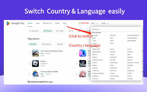 Country&Language switcher For Play Store screenshot