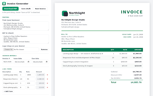 Invoice Generator - PDF Invoice Maker for Freelancers screenshot