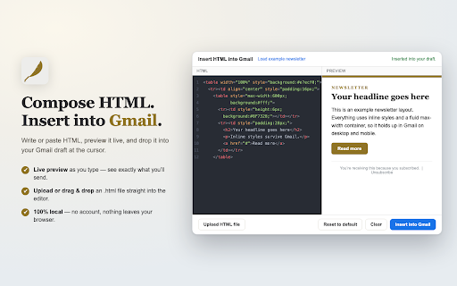 Insert HTML into Gmail screenshot