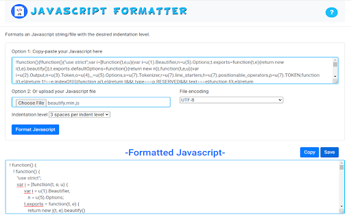Javascript Formatter screenshot