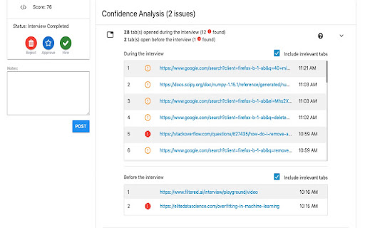 Filtered Interview Tool screenshot