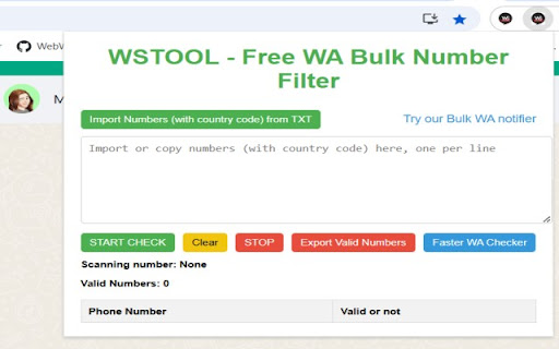 wstool - Free WA Bulk Number filter screenshot