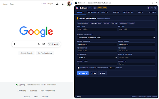 BidScout — Classic FPDS Search, Restored screenshot