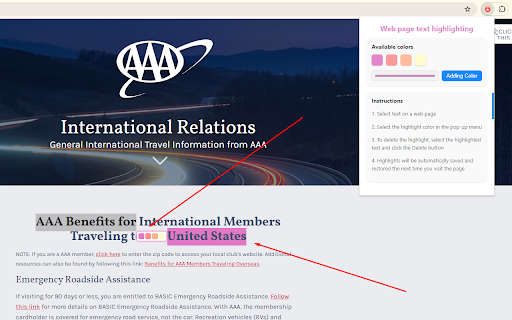 Web page text highlighting screenshot
