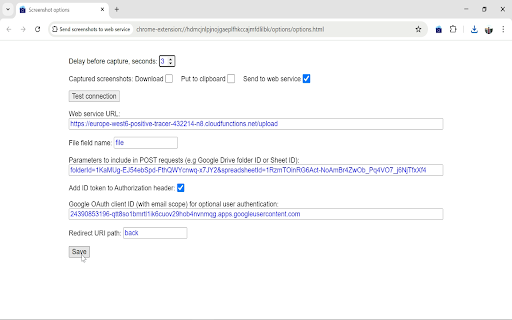 Send screenshots to web service screenshot