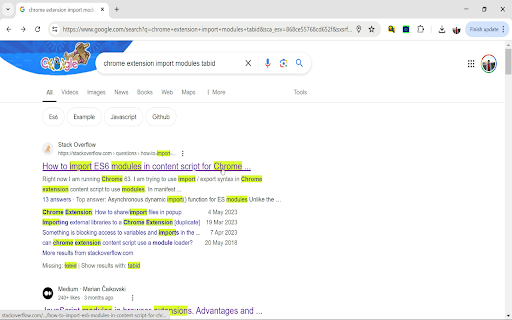 Highlight query keywords in web search results screenshot