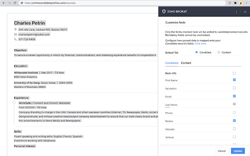 Zoho Recruit's Resume Extractor screenshot