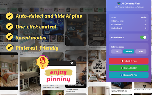 Pinterest AI Content Filter screenshot
