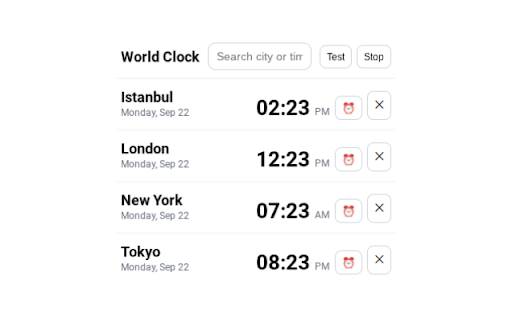 GTB – World Clock (Alarms + Sound, 12h setup) screenshot
