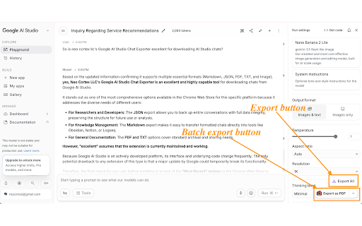 Export Google AI Studio Chats to PDF: Download Google AI Studio Chats screenshot