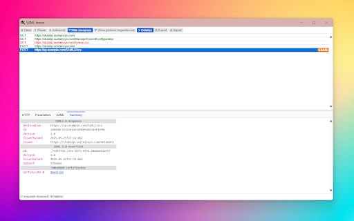 SAML-tracer screenshot