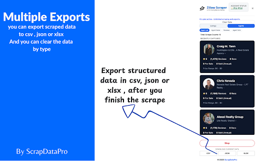 Zillow Scraper: Export Listings, Agents & Reviews to CSV screenshot